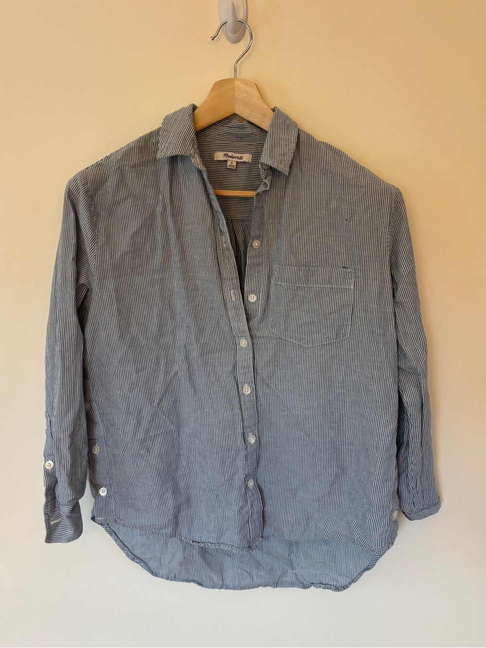 Madewell Blue Micro-Striped Casual Button-Down Shirt